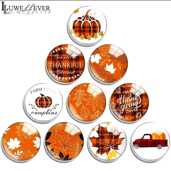 Pair #3 Fall leaves ๐ ๐ mix 14mm cabachon earrings. - Picture 2 of 3